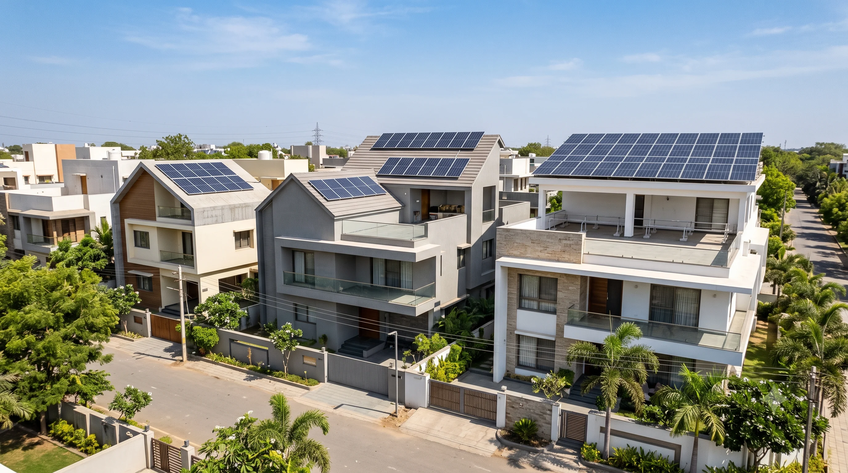 Solar panels generating electricity on a residential rooftop during daylight hours