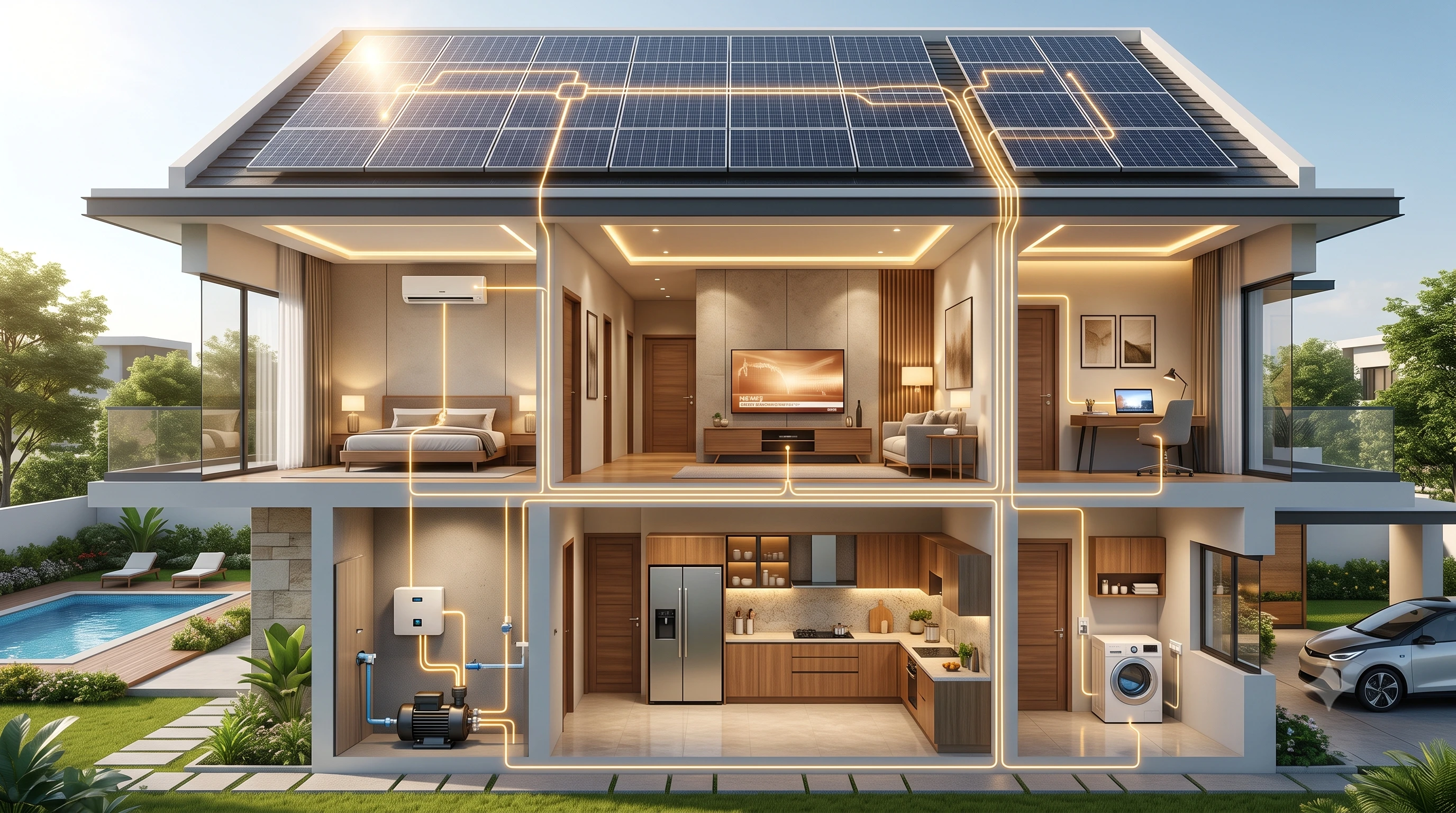 solar panels powering modern home